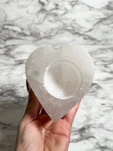 Load image into Gallery viewer, SATIN SPAR SELENITE HEART TEA LIGHT CANDLE HOLDER
