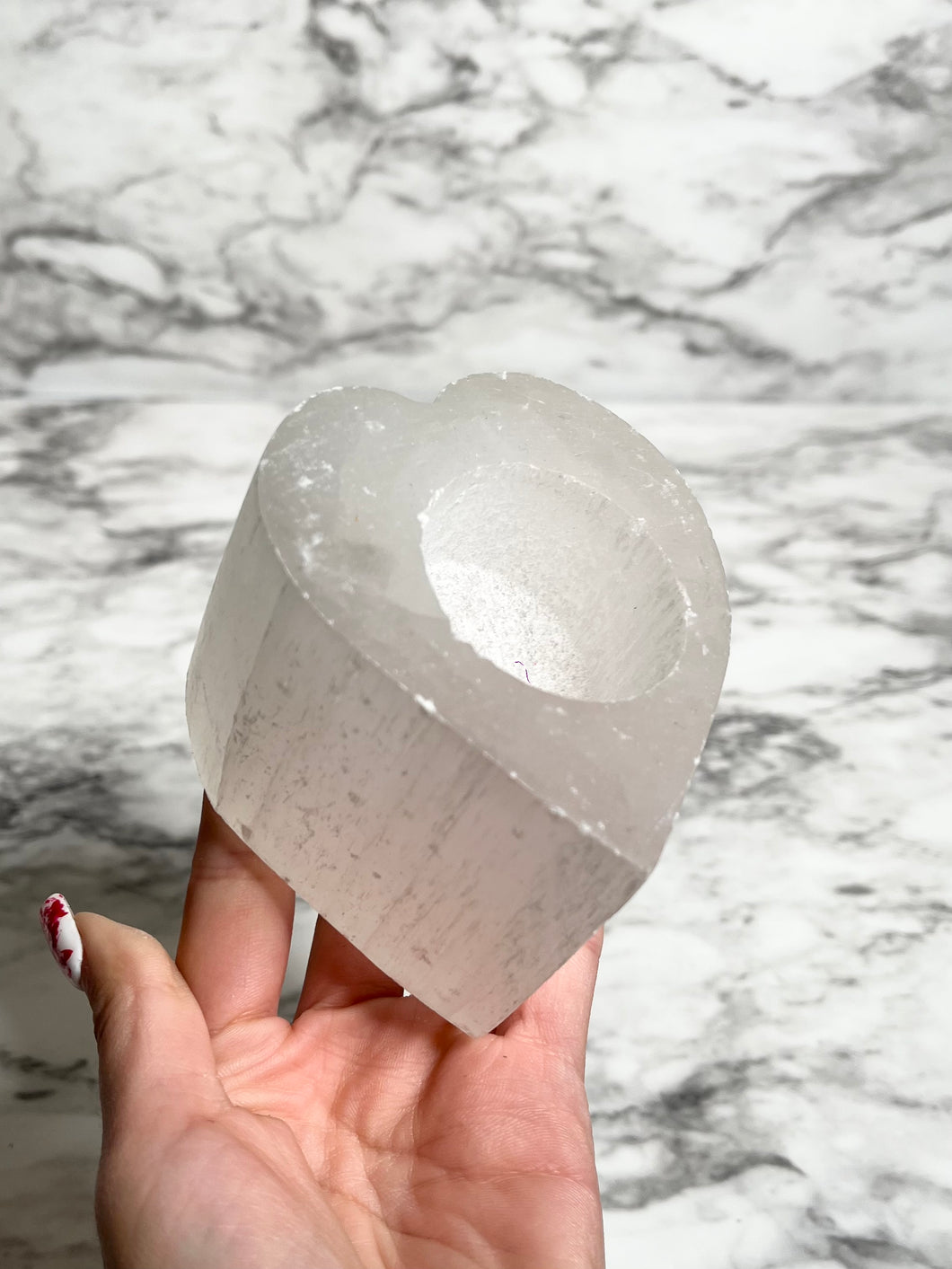 SATIN SPAR SELENITE HEART TEA LIGHT CANDLE HOLDER