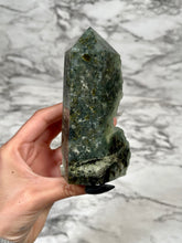 Load image into Gallery viewer, SEMI-POLISHED PREHNITE WITH EPIDOTE TOWER
